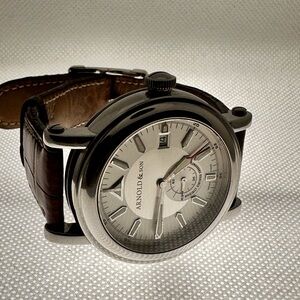 Arnold & Son Silver Watch with Black Strap